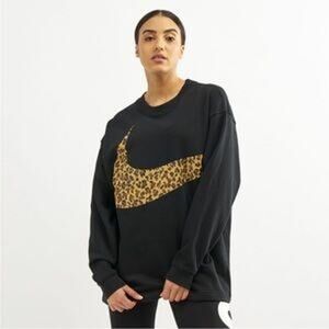 Nike Women's Leopard Print Swoosh Oversized Sweatshirt New NWT XL